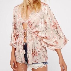 Free People Pink Floral Burnout Kimono - one size fits all